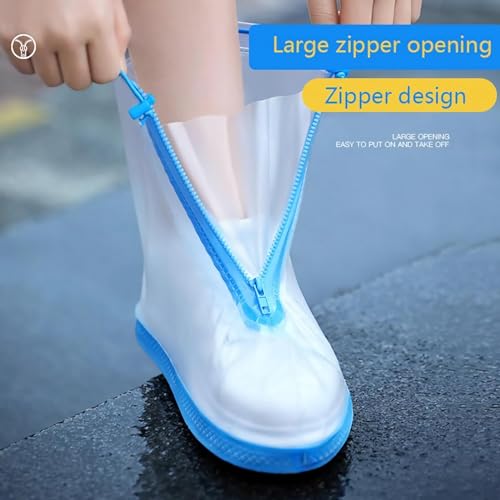 Couvre-chaussures imperméable en silicone bleu avec fermeture éclair et cordon