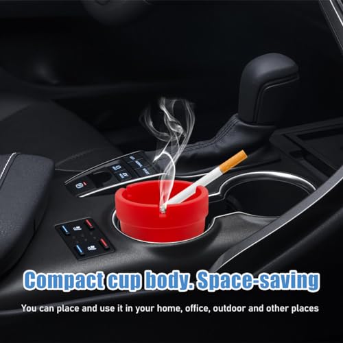 Image of Ohleats Car Ashtray, Smokeless Smellproof Windproof Self-Extinguishing Auto Ashtray, Portable Mini Vehicle Cigarette Trash Can Fits Most Cup Holder for Home Office, Car Accessories (Red)