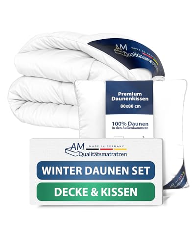 DormiGood Premium Daunen Winterbettdecke 135x200 Set mit Kissen 80x80 - Made in Germany & Oeko-TEX zertfiziert & Allergiker Bettdecke und Kissen Set 135x200 mit Daunen Füllung