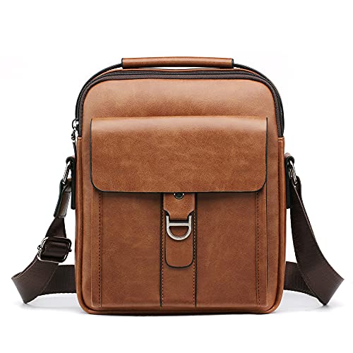 Zqyuboo Herren Leder Handtasche Tasche, Herren Geldbörse Umhängetaschen Für Business Große Kapazität Verstellbare TrägerCrossbody Umhängetaschen Travel Messenger Für Herren Geldbörse (Braun) Cover
