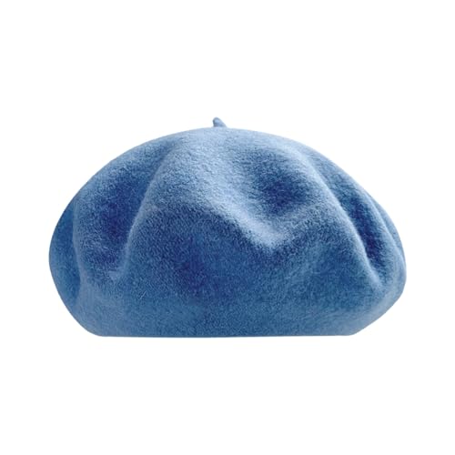 Chapeau avec Voile Filet Béret Français Chapeau Hiver pour Artiste et Peintre Couleur Unie Femme Béret Basque Femme Béret Français Uni Laine Décontractée Robe Femme Chaud, bleu, M