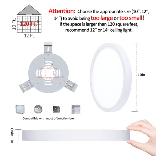 Image of 10 Inch LED Flush Mount Ceiling Light, Slim Dimmable Light Fixture Ceiling Mount for Kitchen, Bedroom, Metal and Glass Flush Ceiling Light Fixture for Low Ceiling, White, 17W, 3000K, 2 Pack