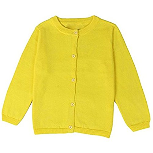 Jeleuon Little Girls Cute Crew Neck Long Sleeve Button-Down Solid Cotton Fine Knit Cardigan Sweaters Yellow #TOP19