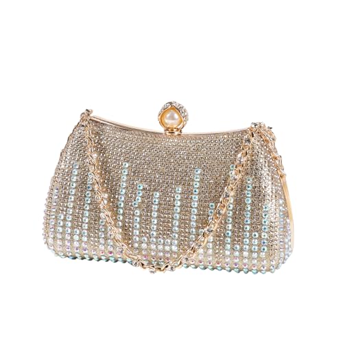 Image of Dreubea Womens Fashion Rhinestone Evening Handbag with Chain Shiny Tote Clutch Bag