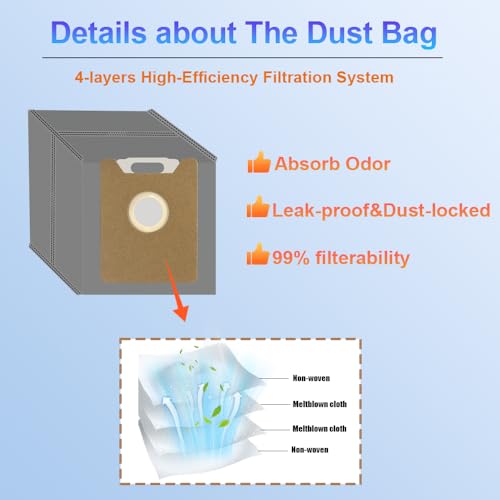Image of 8 Pack Dust Bags Accessories Replacement Compatible with Eufy Clean G40+ G40 Hybrid+ G35+ Auto-Empty Station Robot Vacuum Cleaner Replacement Parts, Grey