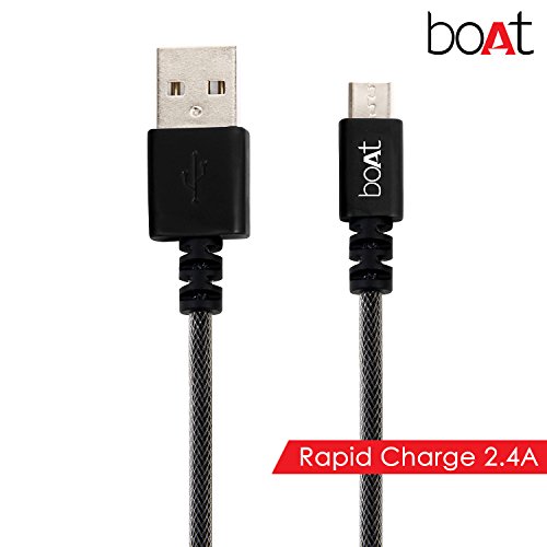 Image of boAt Micro USB 500 Indestructible Nylon Braided Micro USB to USB Tangle free cable, 1.5 Meter (5 Feet) - Black