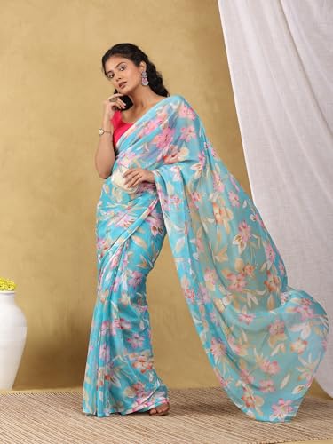 Image of Garden Vareli Floral Print Nara Chiffon Saree