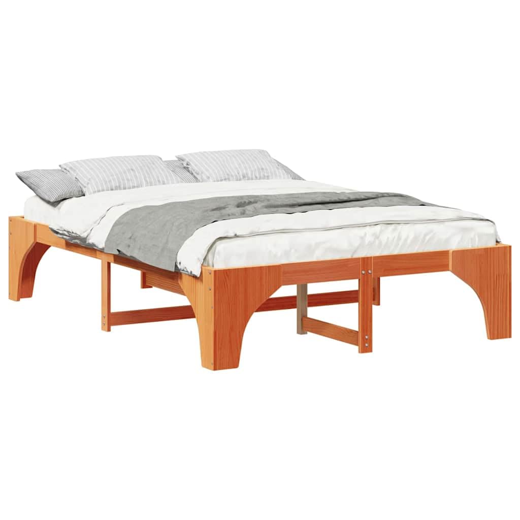 Estructura de Cama Marrón Madera Maciza de Pino, Marco de Cama en el Suelo con Perfil Bajo para Espacios Pequeños, Diseño Minimalista y Funcional, Fácil Ensamblaje,