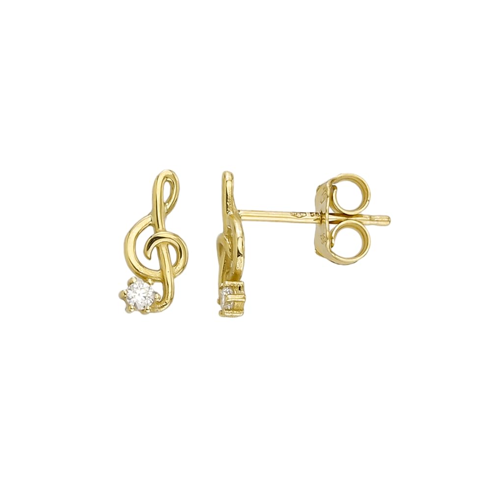 Ohrstecker Ohrringe Musik Note in Echt 585 Gold klassische, schlichte Ohrringe Ohrschmuck Musiknote Schmuck mit Zirkonia Steine Goldstecker in Gelbgold inkl. Schmucketui | JC Trauringe 8533