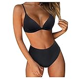 Push Padded Bandeau Beachwear Bademode Frauen Bademode Set Up Bikini Badeanzug Badebekleidung Tankinis Set Mastektomie Badeanzüge für Frauen Übergröße, Schwarz , XL