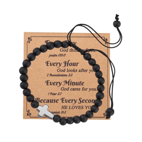 Cross Bead Bracelet Men Christian Gifts for Teen Boys Birthday Gifts for Son Grandson Nephew Inspirational Religious Bracelet to Confirmation Communion Baptiam Gift Idea