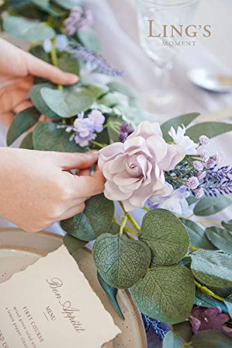 Ling's Moment Eucalyptus Flower Greenery Garland With Willow Leaves 2Pcs, 5.9Ft Hanging Italian Ruscus Vines Rustic Wreath Swags For Table Centerpieces Wedding Arch Decor, Lilac Flowers #TOP3