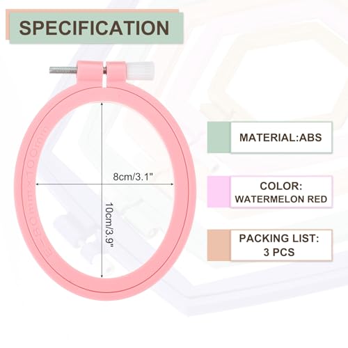 Image of PATIKIL 3 Pieces 3.1 inch x 3.9 inch Oval Embroidery Hoops, Adjustable Cross Stitch Hoops Ring ABS Plastic Embroidery Frame Punch Needle Hoop for Sewing, Needlework, DIY Craft, Watermelon Red