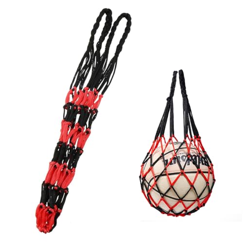 XURJUMI 1 Pieza Bolsa para Balón, Red para Balones De Futbol, con 2 Agujas Plateadas Inflables, para Baloncesto, Voleibol, Red para Pelotas(rojo negro)