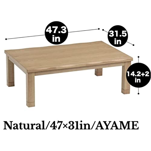 BJDesign Kotatsu - Japanese Heated Table - Wooden Chabudai Furniture with 120V Electric Heater - Low-Lying Dining and Work Desk with Temperature Control Knob (47x31in, Natural) - Thumbnail 3