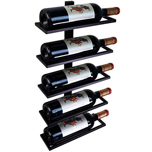 Farmhouse Vertical Wall Mounted Wine Rack, Industrial Metal Wine Holder Rack, Hanging Display Shelf For 5 Wine Bottles, Modern Black Wall Mount Wine Holder For Home Kitchen Living Room Cafe Bar Decor #TOP3