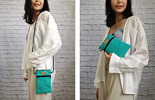 Image of Taianda Dual Zipper Women Cell Phone Crossbody Pouch Bag (Turquoise)