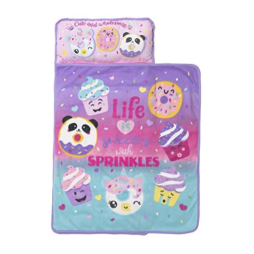 Funhouse Cupcake Emojis Kids Nap Mat Set – Includes Pillow and Fleece Blanket - Great for Girls Napping During Daycare, Preschool, or Kindergarten - Fits Toddlers and Young Children