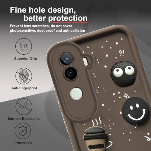 Image of GoldKart Back Case Cover Compatible for iVivo V40E 5G / iQOO Z9S 5G | Cute Fun Cartoon 3D Ball Coffee Silicone Case | Full Body Protection Back Cover for iVivo V40E 5G / iQOO Z9S 5G - Brown