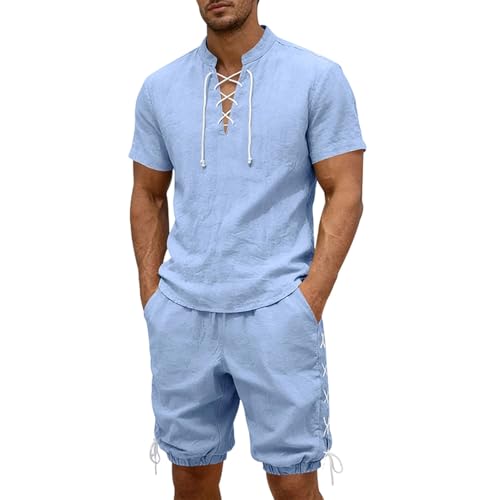 Survêtement en lin homme ensemble 2 pièces t-shirt manches courtes short