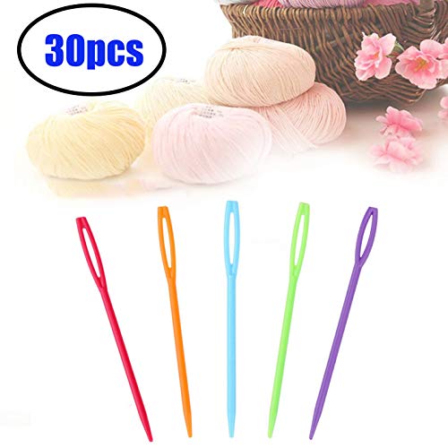 glacely 30 Pieces 9cm (3.54in) Colorful Large Eye Plastic Sewing Needles ?Safety Plastic Lacing Needles for Crafts