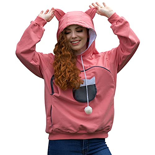 ALYC Unisex Hoodies Pet Holder Cat Dog Large Pouch Carriers Pullover with Cat Printing Sweatshirt (Light pink-S)