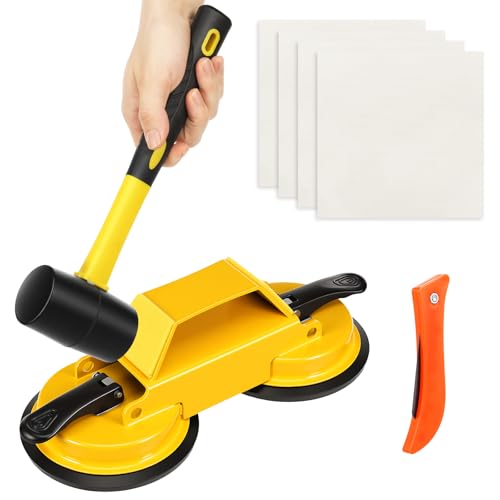 Floor Gap Fixer Tool Heavy Duty 45° Striking Surface Floor Gap Repair Sucker Made of Aluminium Alloy Enhanced Suction Cup with Slot Cutter, Hammer & 4PCS Sticky Pad for Fixer Laminate/Vinyl Flooring