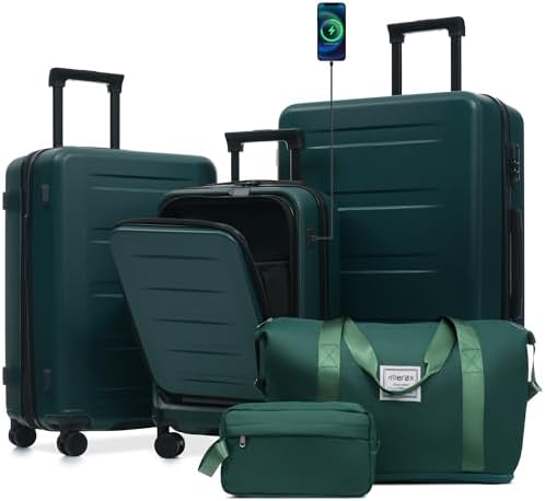 Merax Luggage Sets 5 Piece Front Open, Hardside 20" Carry On Suit...