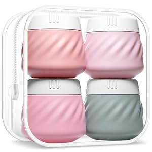 Gemice Travel Containers for Toiletries, Silicone Cream Jars TSA Approved Travel Size Containers with Toiletry Bag, Wide Mouth Leak-proof TravelAccessories with Lid for Cosmetic Cream (4 Pack)