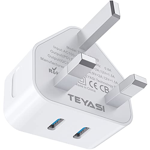 USB C Plug,20W Dual Port Micro USB Plug Fast Charger USBC Apple Plug for iPhone 16/15/14/13/12/11 Pro Max Plus, iPad Pro Air Mini, AirPods Pro, Apple Watch,Type C Head Adapter Charging Wall PD UK Plug