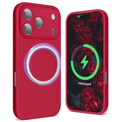 SURPHY Case for iPhone 17 Pro Max, Liquid Silicone Phone Cover with Data Cable, Compatible with MagSafe, Back Cover for iPhone 17 Pro Max - Red