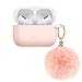 Cute Protective Cover for AirPods Pro Case 2019, Carrying Case for AirPods Pro Charging Case with Fur Pom-Pom Keychain, Shock-Absorbing Silicone Case Skin Visible Front LED, Light Pink