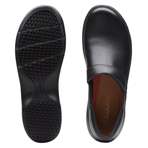 Clarks Women's Pro Gem Slip-On Work Loafer, Black Leather, 7.54