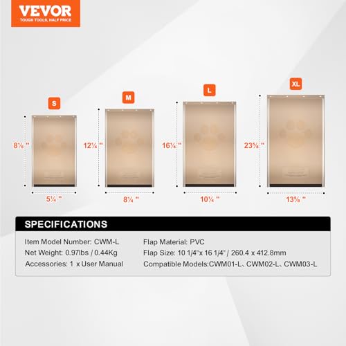 VEVOR Ersatzklappe für Haustiertür, kompatibel mit (VEVOR) Haustiertüren, 260,4 x 412,8 mm, langlebigere wetterbeständige verdickte PVC-Ersatzklappe für Hundetür mit langem Magnetstreifen (L)