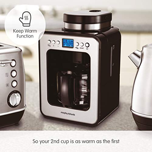 Morphy Richards 162100 Bean to Cup Grind and Brew Coffee Machine, Glass, 600 W, Black/Brushed 7 Gallery Image Morphy Richards 162100 Bean to Cup Grind and Brew Coffee Machine, Glass, 600 W, Black/Brushed 7 Gallery Image