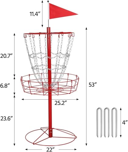 Image of Yaheetech Disc Golf Basket Portable Disc Golf Practice Set 12 /24 Chain w /Basket Target and Double Steel Chains for Outdoor