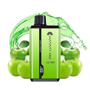 Hayati Pro Ultra 15000 Puffs Disposable Vape, 15k Long Lasting Fruit Flavours E-Cigarette, Draw-Activated Dual Tank Vapes Rechargeable, 0mg Nicotine Free (Apple MJ)