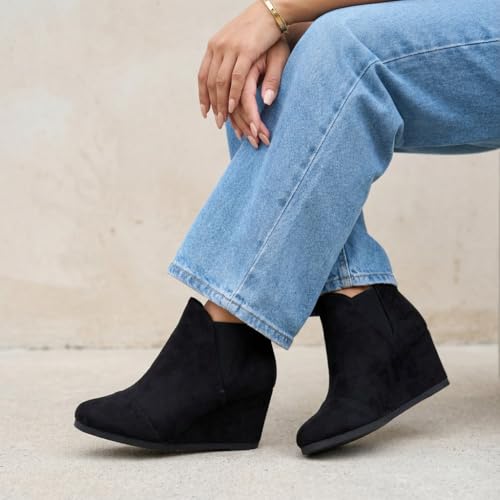 Image of Dunes Women's Zoey Wedge Bootie, Soft Vegan Suede, Easy Slip-On Design, Memory Foam, Wide Widths Available