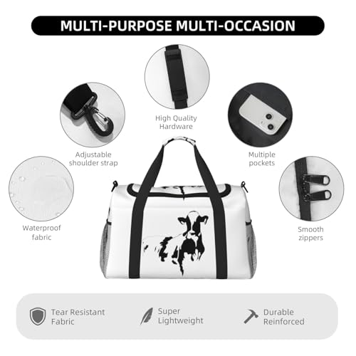 Bolsa de viaje grande e impermeable con diseño de vaca blanco y negro 5