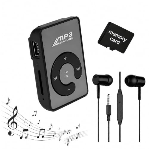 Image of BIGASUO Mini Mirror Clip USB Digital Mp3 Music Player Support 8GB SD TF Card Black, Dark Black