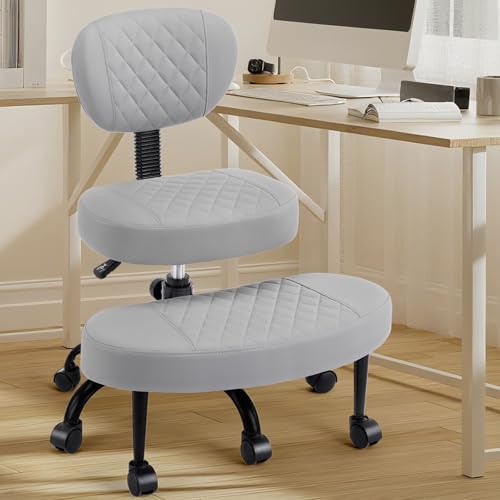 Cross Legged Office Chair with Wheels, Wide Criss Cross Kneeling Home Office Desk Chairs with Back Support, Ergonomic Adjustable Height ADHD Stool with Rotating Footrest for Yoga Meditation
