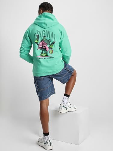 Image of Veirdo Cotton Fleece Regular Fit Hooded Sweatshirt Lastest Back Graphic Printed Winter Hoodies for Men (Available Colors: Marine Green, Marshmellow, Black, SOYA Bean, Orange & Blue)