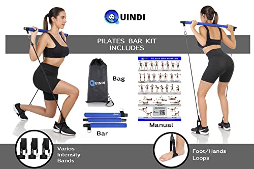 Quindi Pilates Bar Kit With Resistance Bands( 3 Sets Of 20 Lb,30Lb & 40 Lb.). Portable, Easy And Quick To Assemble. Exercise From Home, Premium Fitness Workout Equipment For All Body Exercises . #TOP20
