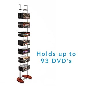 Atlantic wire frame media tower 93 dvd storage rack wide stable base pn 72212041 in black metal and cherry wood  urban country home decor