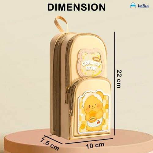 Image of FunBlast Pencil Pouch for Kids, Girls - Creamy Bear Design, Large Capacity Multipurpose Stationery Zipper Pouch for Kids & Adults, Kawaii Aesthetic Pencil Case Organizer (Multicolor)