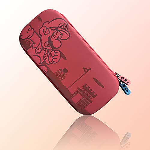 Estuche de Transporte para Nintendo Switch, Estuche Protector de Viaje de Carcasa Rígida Portátil con 10 Ranuras para Tarjetas, Juego Anime Cremallera de Estilo Joycon Clásico (Mario) Cover