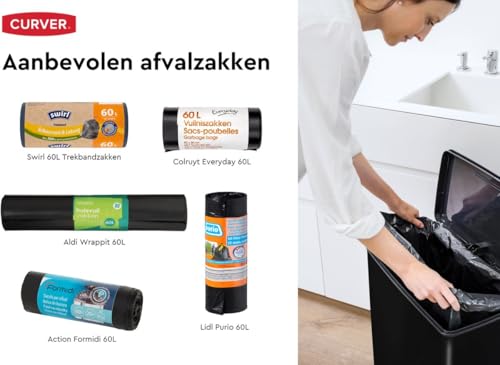 Curver Decobin Mülleimer 65L Rechteckig - Pedaleimer mit Soft-Close Mechanismus und Geruchsdichtem Deckel - Recycling Abfalleimer aus Kunststoff für Küche - Schwarz