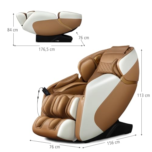 RELAX4LIFE Massagesessel Ganzkörpermassage Massagestuhl Zero Gravity SL Track Relaxsessel Shiatsu Massage Chair mit Wärmefunktion 12 Massageprogramm Sprachfunktion Fußrollen Bluetooth USB (Hellbraun) – Bild 3