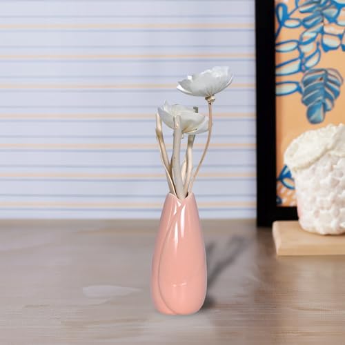 Image of Cortina Ceramic Flower Vase for Home Decor - Flower Vase for Dining Table - Nordic Modern Boho Style Decorative Ceramic Vase | Aesthetic for Office - 26X10 CM - Pink - 1 Pc