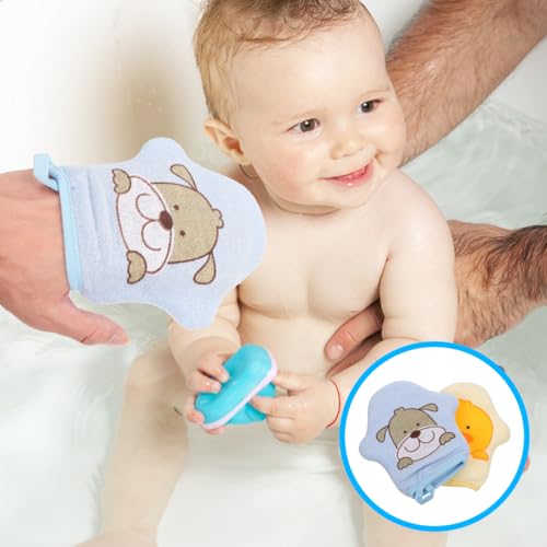 Image of Healifty 2Pcs Baby Bath Sponge Mitts, Soft Animal Washcloths for Newborn and Toddler, Kids Shower Loofah Scrubber Set with Hanging Loop, Dog and Duck